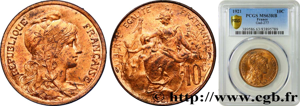 10 centimes Daniel-Dupuis 1921  F.136/30 fST63 PCGS