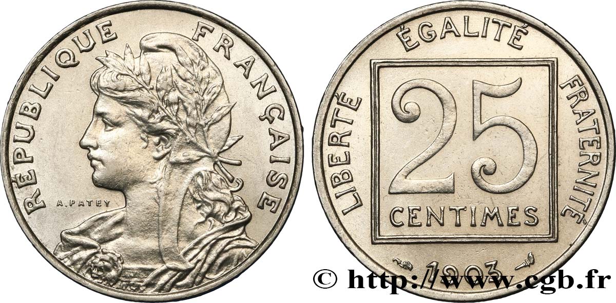 25 centimes Patey, 1er type 1903  F.168/3 EBC55 