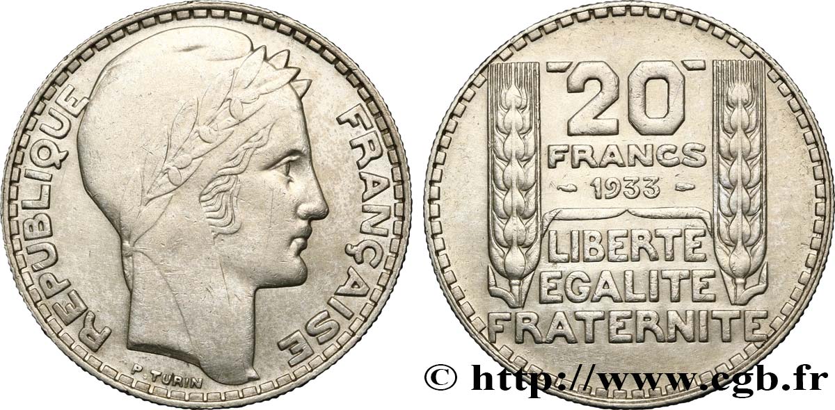 20 francs Turin, rameaux longs 1933  F.400/5 MBC40 