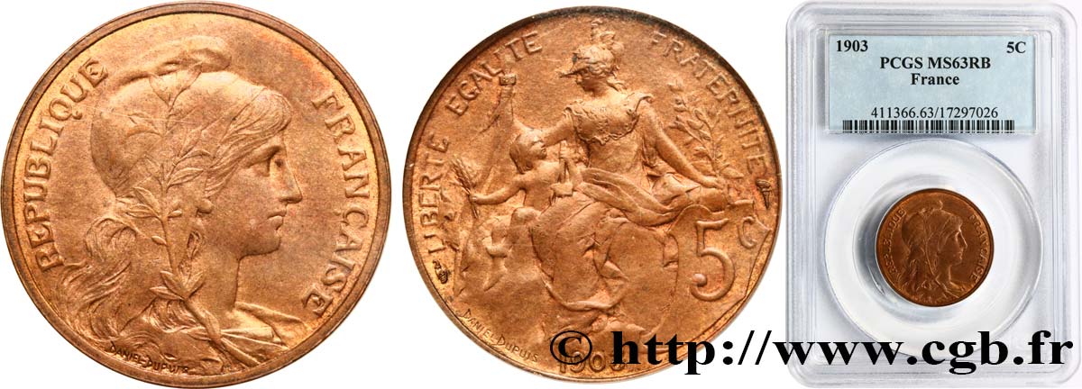 5 centimes Daniel-Dupuis 1903  F.119/13 SC63 PCGS