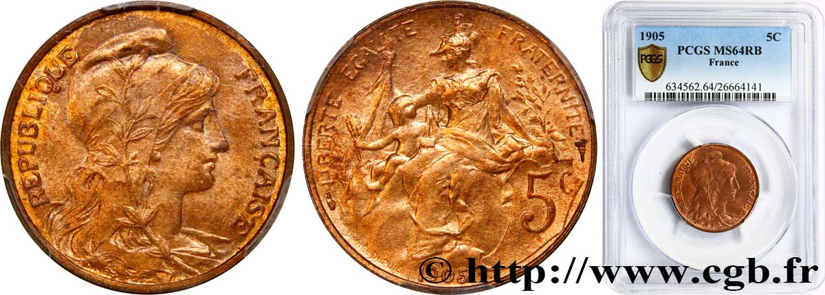 5 centimes Daniel-Dupuis 1905  F.119/15 MS64 PCGS