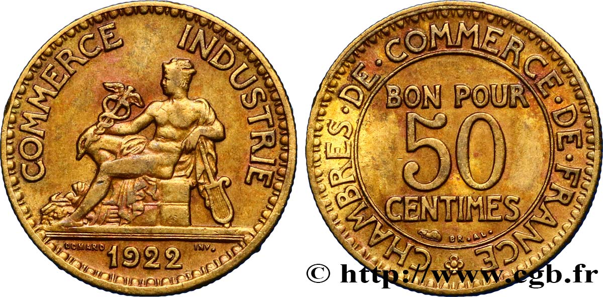 50 centimes Chambres de Commerce 1922 Paris F.191/4 AU50 