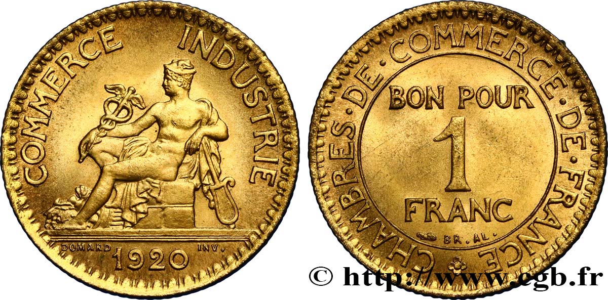 1 franc Chambres de Commerce 1920 Paris F.218/2 MS63 