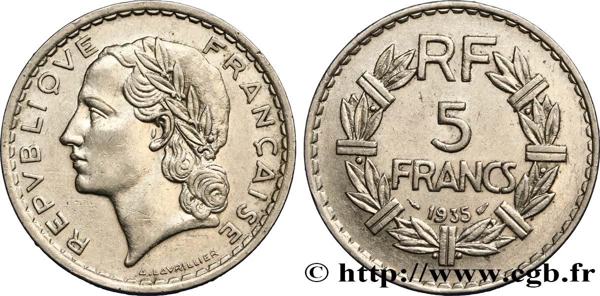 5 francs Lavrillier, nickel 1935  F.336/4 TTB52 