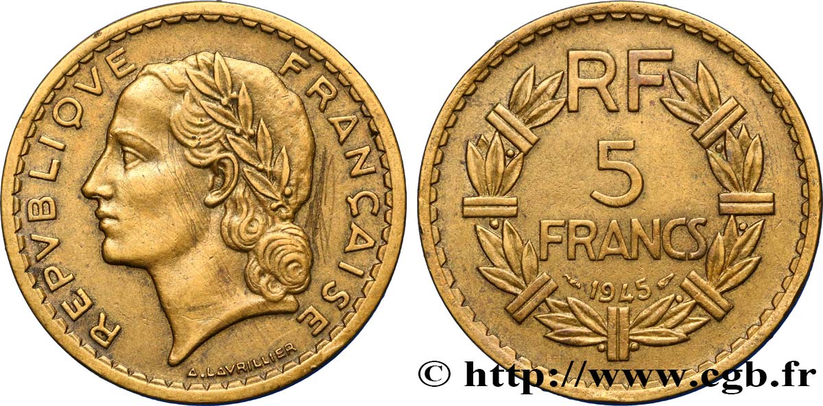 5 francs Lavrillier, bronze-aluminium 1945  F.337/5 TTB45 