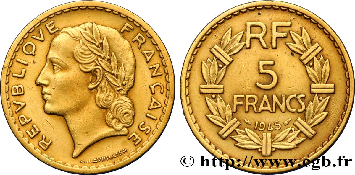 5 francs Lavrillier, bronze-aluminium 1945  F.337/5 TTB45 