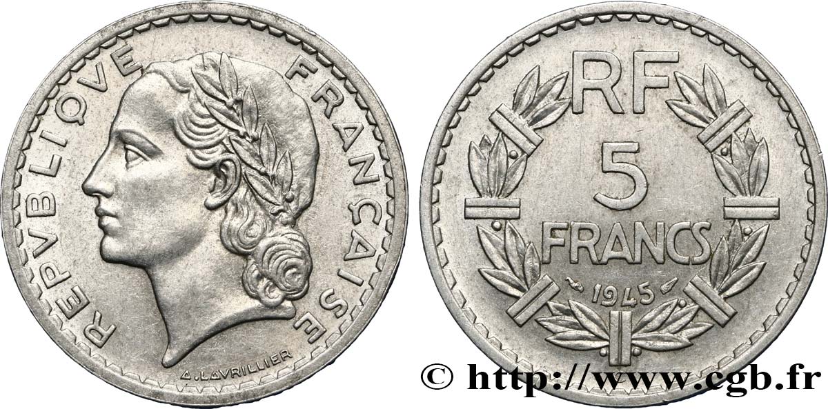 5 francs Lavrillier, aluminium 1945 Castelsarrasin F.339/5 MBC45 