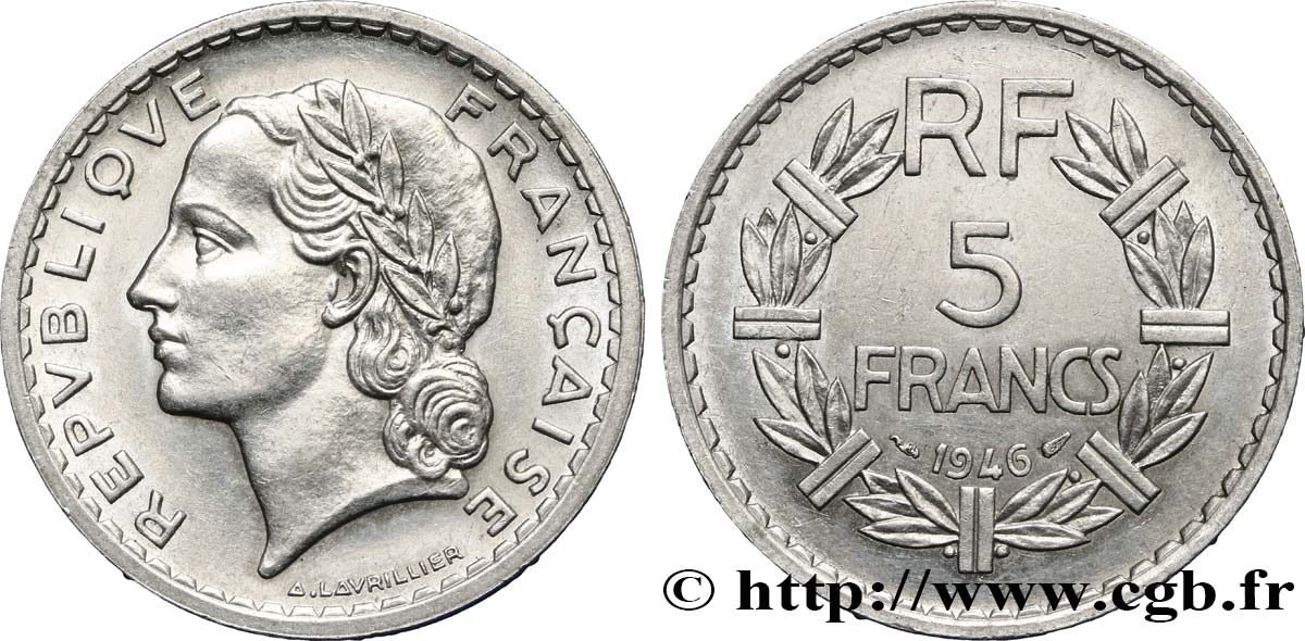 5 francs Lavrillier, aluminium 1946  F.339/6 TTB45 