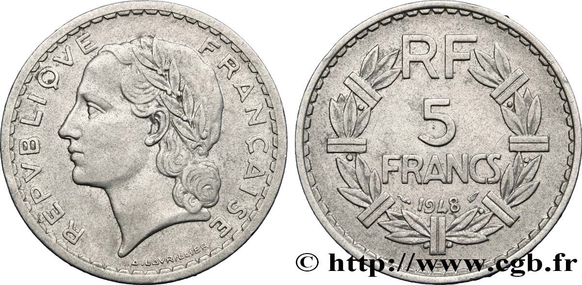 5 francs Lavrillier, aluminium 1948 Beaumont-Le-Roger F.339/15 SS48 