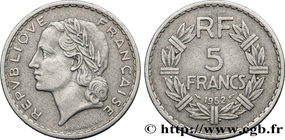 5 francs Lavrillier, aluminium 1952  F.339/22 MB25 
