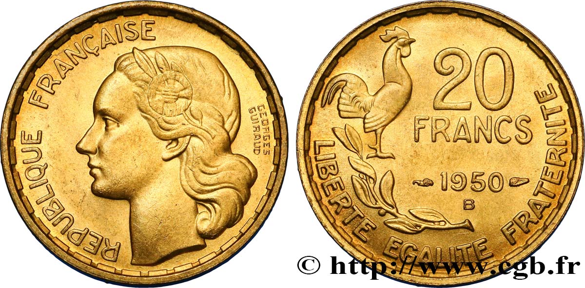 20 francs Georges Guiraud, 3 faucilles 1950 Beaumont-Le-Roger F.401/2 EBC62 