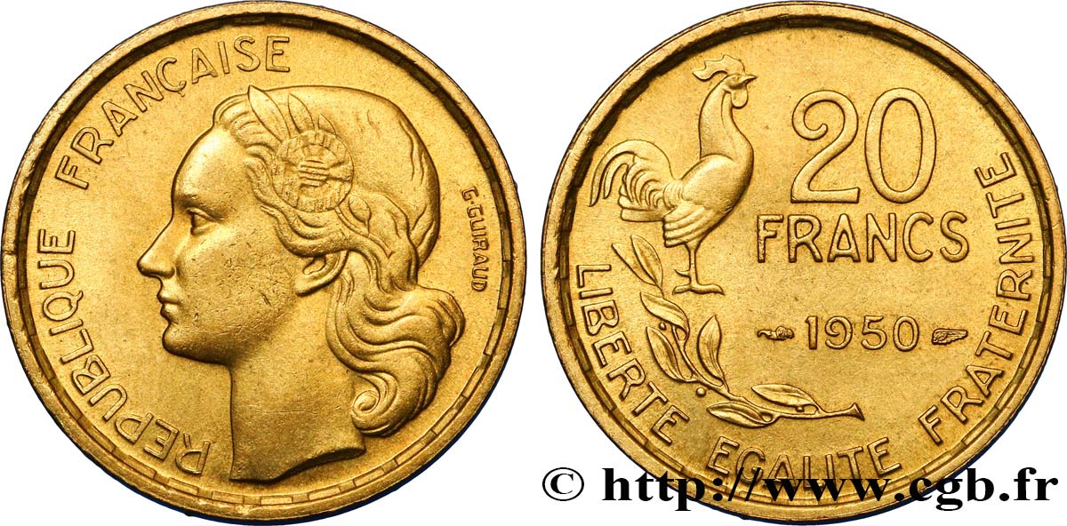 20 francs G. Guiraud 1950  F.402/3 SPL58 