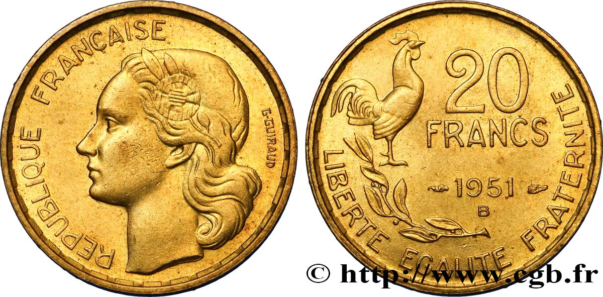 20 francs G. Guiraud 1951 Beaumont-Le-Roger F.402/8 SUP62 