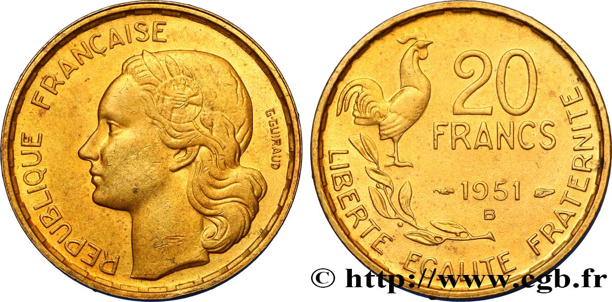 20 francs G. Guiraud 1951 Beaumont-Le-Roger F.402/8 SUP55 