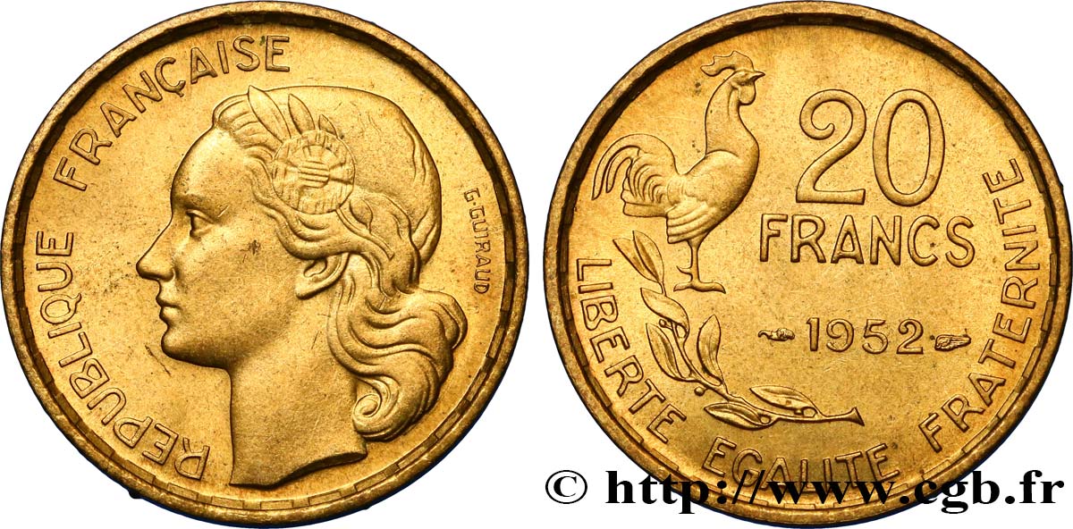 20 francs G. Guiraud 1952  F.402/9 AU58 