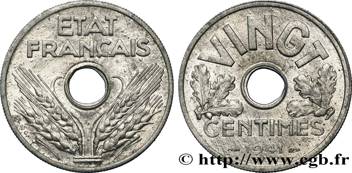 VINGT centimes État français 1941  F.152/2 VZ62 