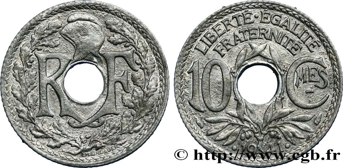 10 centimes Lindauer en zinc, Cmes souligné et millésime avec points 1941  F.140/2 EBC58 