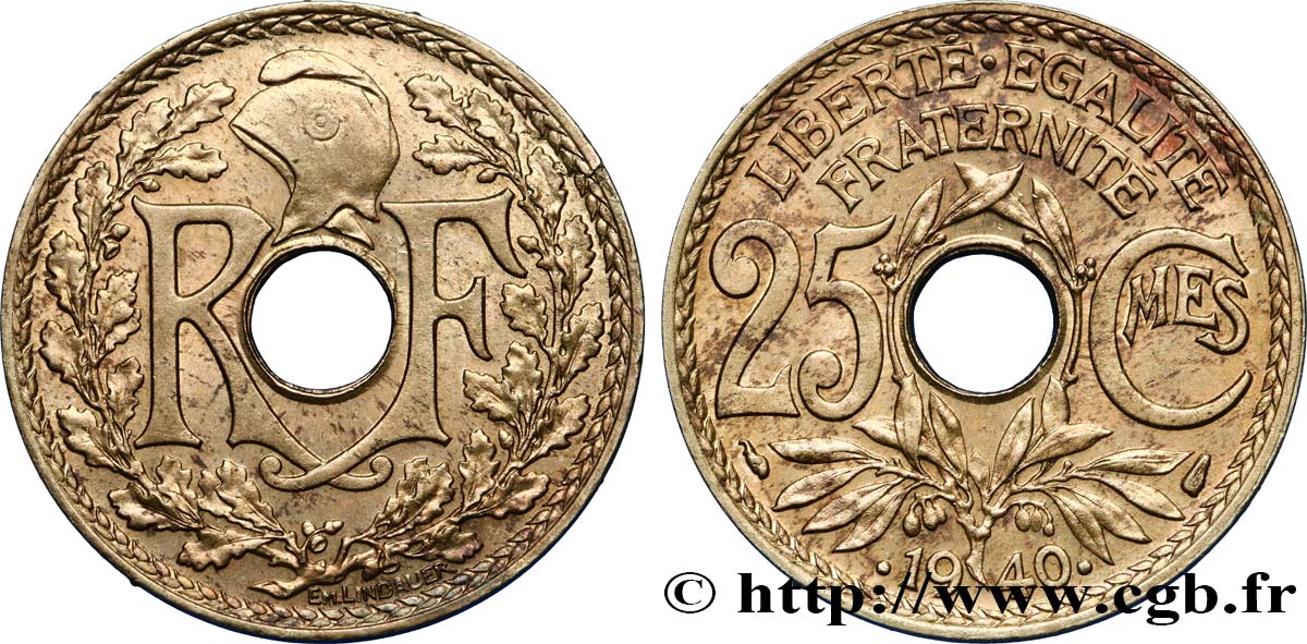 25 centimes Lindauer, maillechort 1940  F.172/4 SS45 