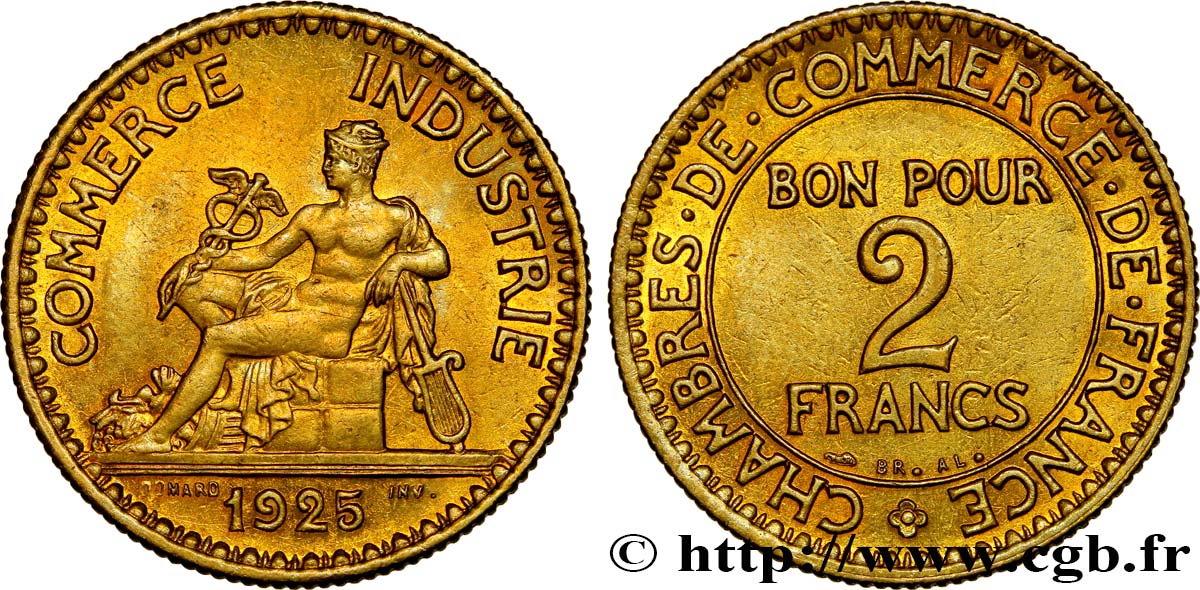 2 francs Chambres de Commerce 1925  F.267/7 AU55 