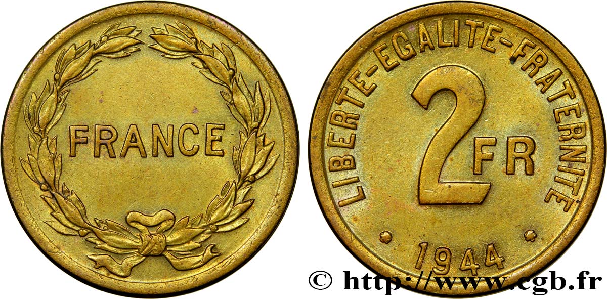 2 francs France 1944  F.271/1 AU58 