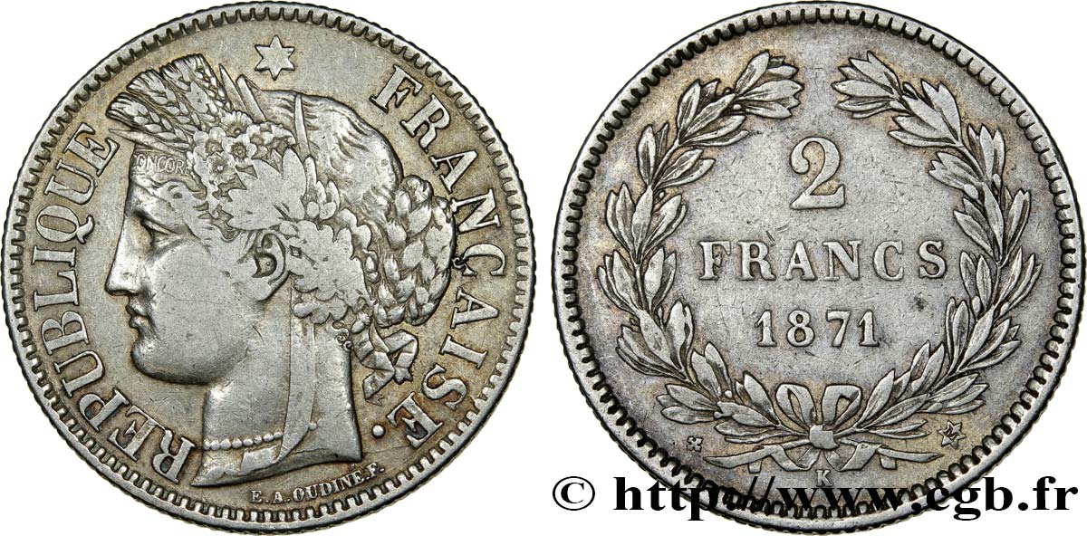 2 francs Cérès, sans légende 1871 Bordeaux F.264/4 TTB40 