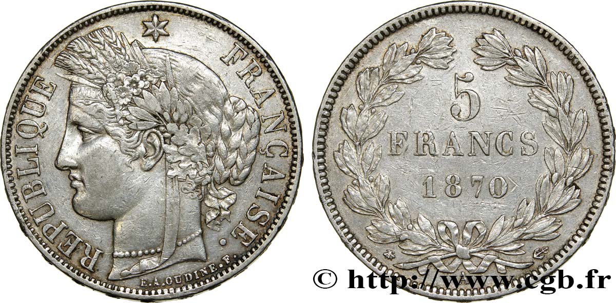 5 francs Cérès, sans légende 1870 Paris F.332/1 BB48 
