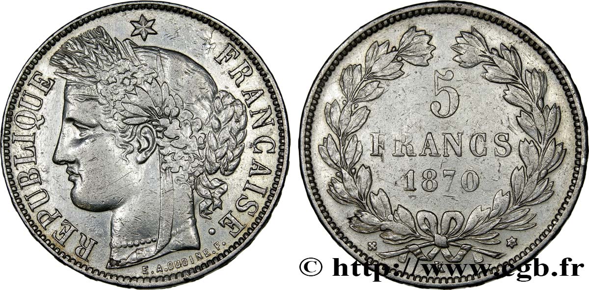 5 francs Cérès, sans légende 1870 Bordeaux F.332/5 MBC45 