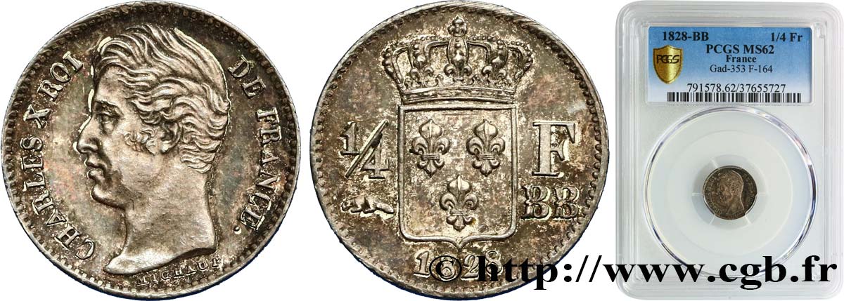 1/4 franc Charles X 1828 Strasbourg F.164/20 SUP62 PCGS