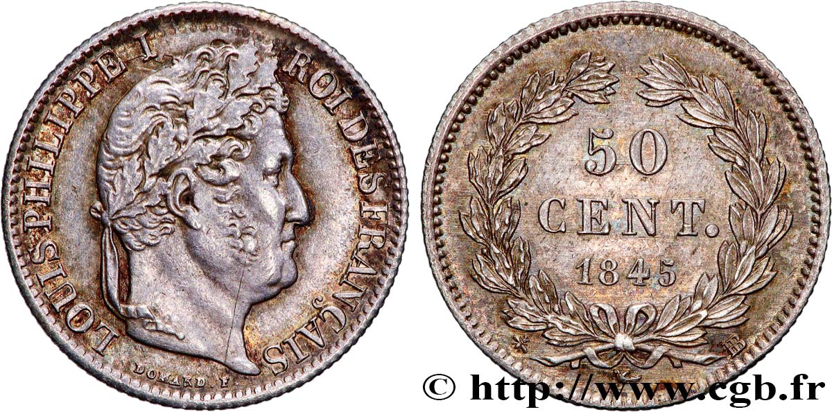 50 centimes Louis-Philippe 1845 Strasbourg F.183/3 AU 