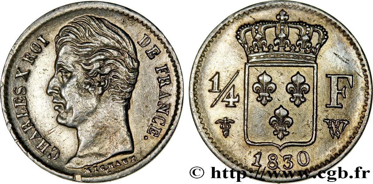 1/4 franc Charles X 1830 Lille F.164/42 AU58 