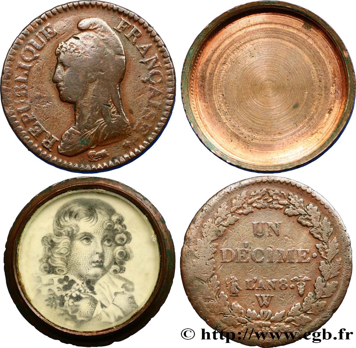 Un décime Dupré, grand module, transformé en boîte de forçat 1800 Lille F.129/74 TB 