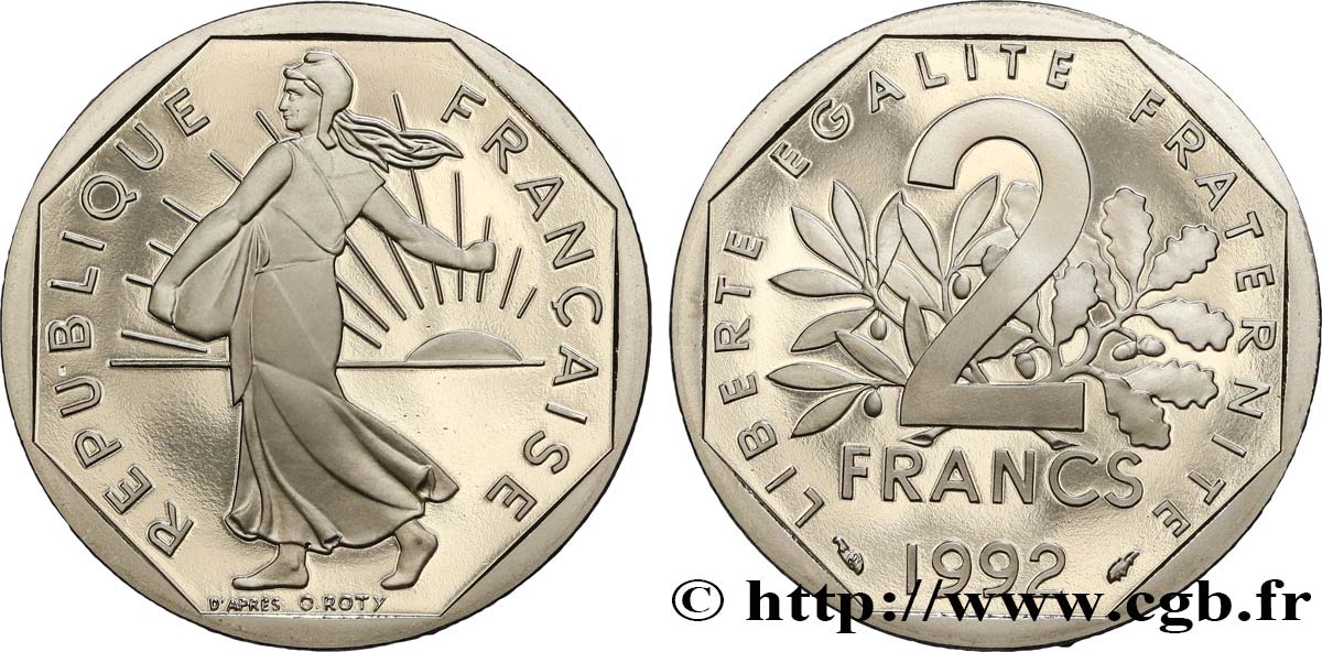 2 francs Semeuse, nickel, BE (Belle Épreuve) 1992 Pessac F.272/17 var. FDC 