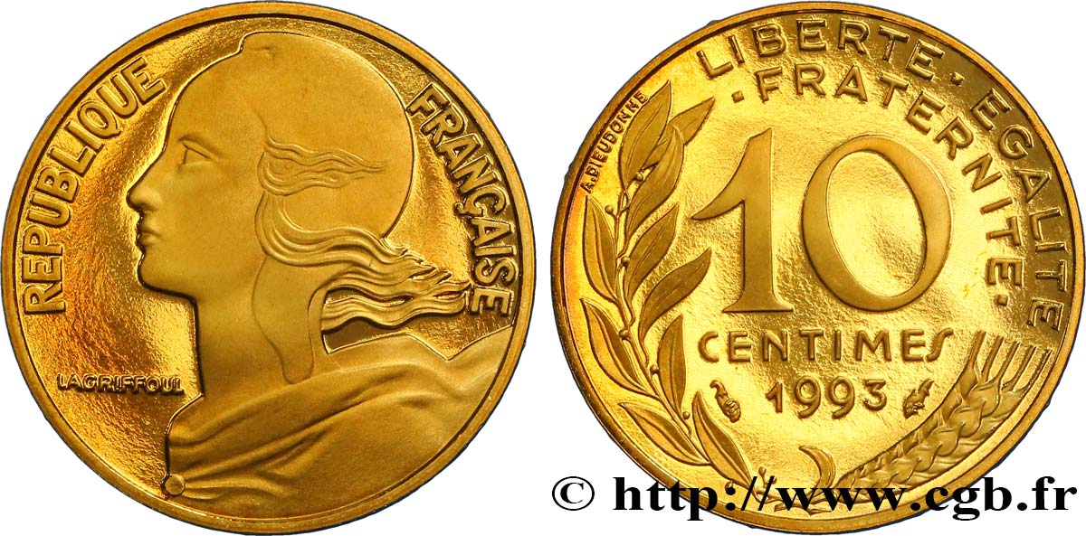 10 centimes Marianne, BE (Belle Épreuve) 1993 Pessac F.144/35 var. MS 