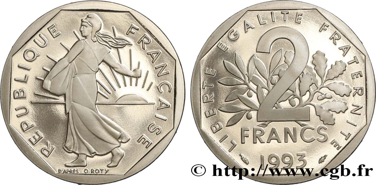 2 francs Semeuse, nickel, BE (Belle Épreuve) 1993 Pessac F.272/19 var. ST 