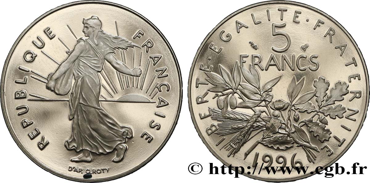 5 francs Semeuse, nickel, BE (Belle Épreuve) 1996 Pessac F.341/32 var. FDC 