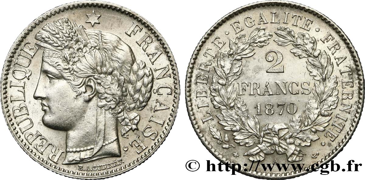 2 francs Cérès, avec légende 1870 Paris F.265/2 SPL62 