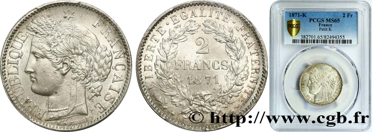 2 francs Cérès, avec légende 1871 Bordeaux F.265/7 FDC65 PCGS