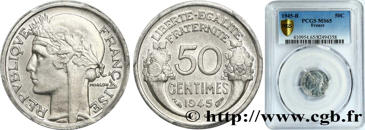 50 centimes Morlon, légère 1945 Beaumont-le-Roger F.194/6 ST65 PCGS