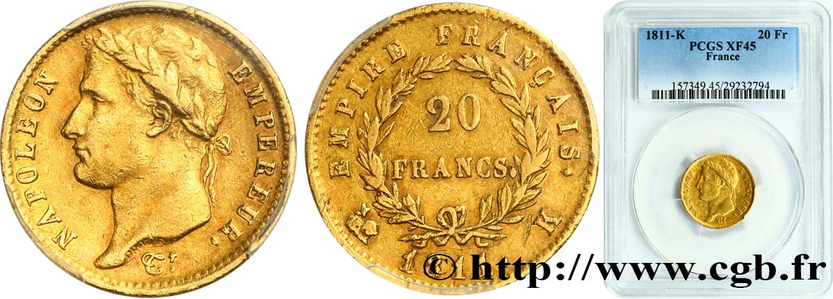 20 francs or Napoléon tête laurée, Empire français 1811 Bordeaux F.516/18 MBC45 PCGS