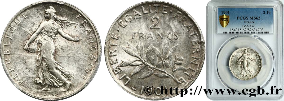 2 francs Semeuse 1901 Paris F.266/6 MS62 PCGS