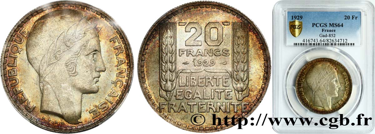 20 francs Turin 1929  F.400/2 MS64 PCGS