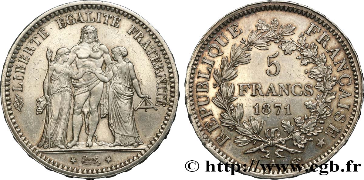 5 francs Hercule, dite “Camélinat” 1871 Paris F.334/3 SPL 