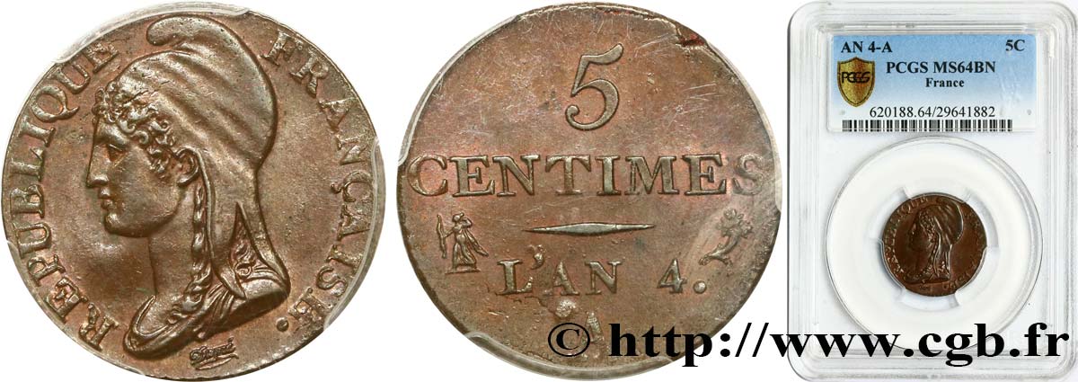 5 centimes Dupré, petit module 1796 Paris F.113/1 fST64 PCGS