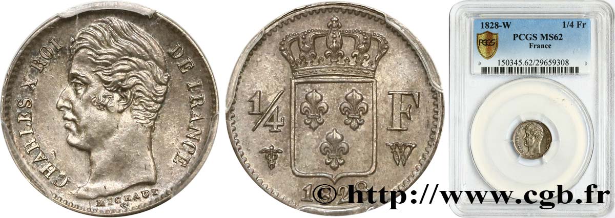 1/4 franc Charles X 1828 Lille F.164/28 VZ62 PCGS