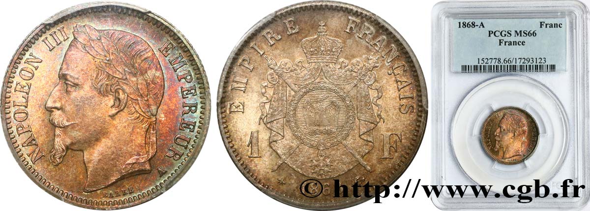 1 franc Napoléon III, tête laurée 1868 Paris F.215/8 MS66 PCGS