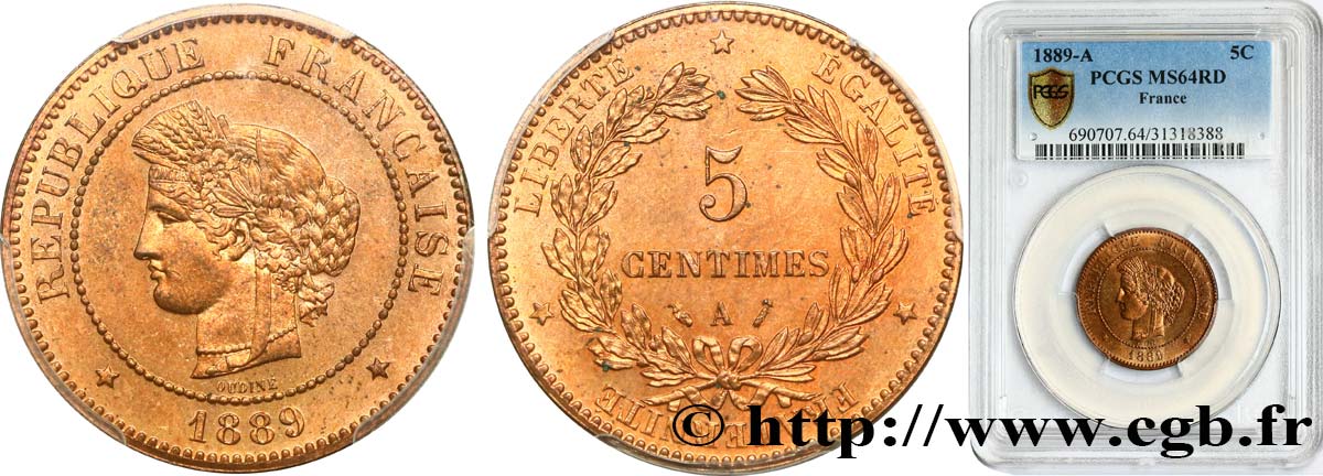 5 centimes Cérès 1889 Paris F.118/31 MS64 PCGS