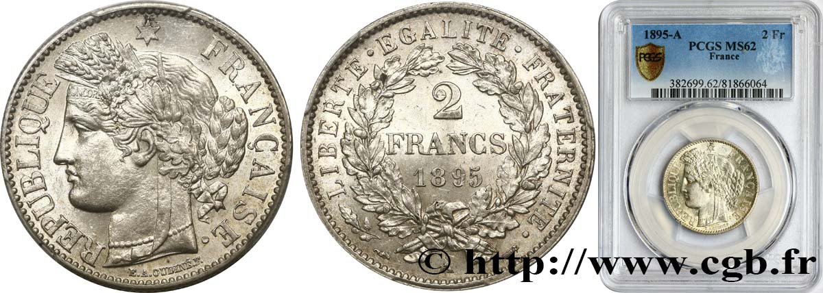 2 francs Cérès, avec légende 1895 Paris F.265/17 VZ62 PCGS