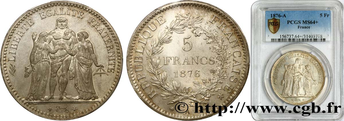 5 francs Hercule 1876 Paris F.334/17 MS64 PCGS