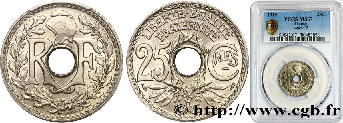 25 centimes Lindauer, Cmes souligné 1915  F.170/3 MS67 PCGS
