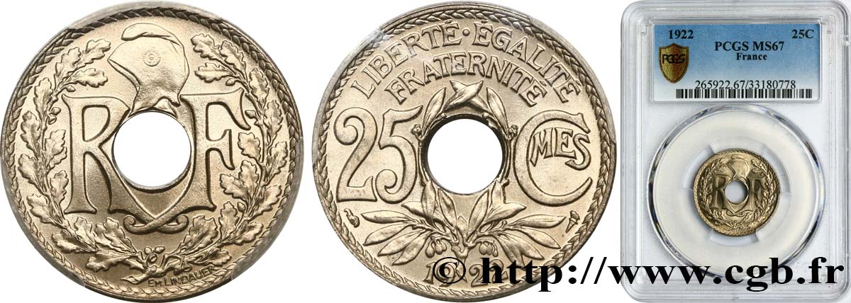 25 centimes Lindauer 1922  F.171/6 ST67 PCGS